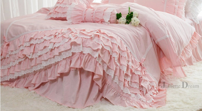 Yeknu Romantic Ruffle luxury duvet cover rose print bedding king duvet cover lace bed set princess cotton quilt cover duvet set queen