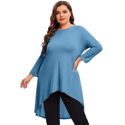 qgtao Plus Size Elegant Long Sleeve Spring Autumn Tunics Women Long Loose Fit Flare Basic Swing Blouse Tops Large Size Casual T Shirt