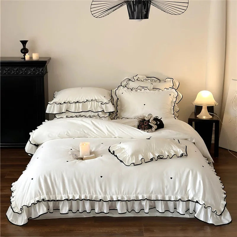 Yeknu Luxury 1000TC Australian Long Staple Cotton French Princess Wedding Bedding Set Ruffles Edge Duvet Cover Bed Sheet Pillowcases