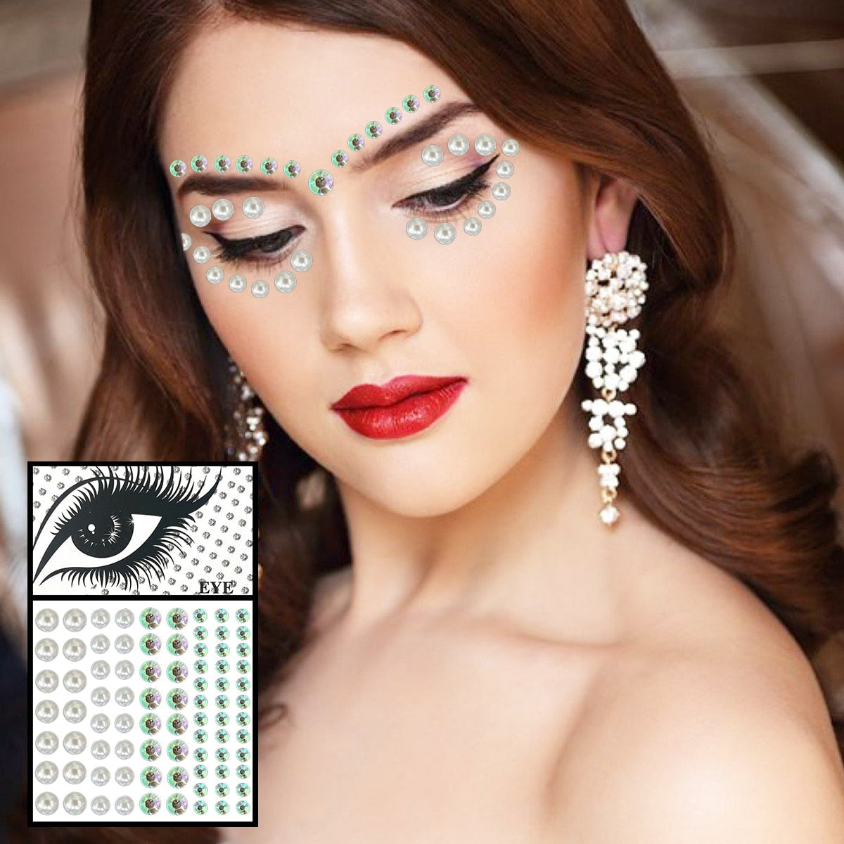 Face Gems Temporary Tattoos Eye Eyeshadow Diamonds Pearl Jewels Makeup Sticker Glitter Dots Jewelry Nail Art Halloween Festival