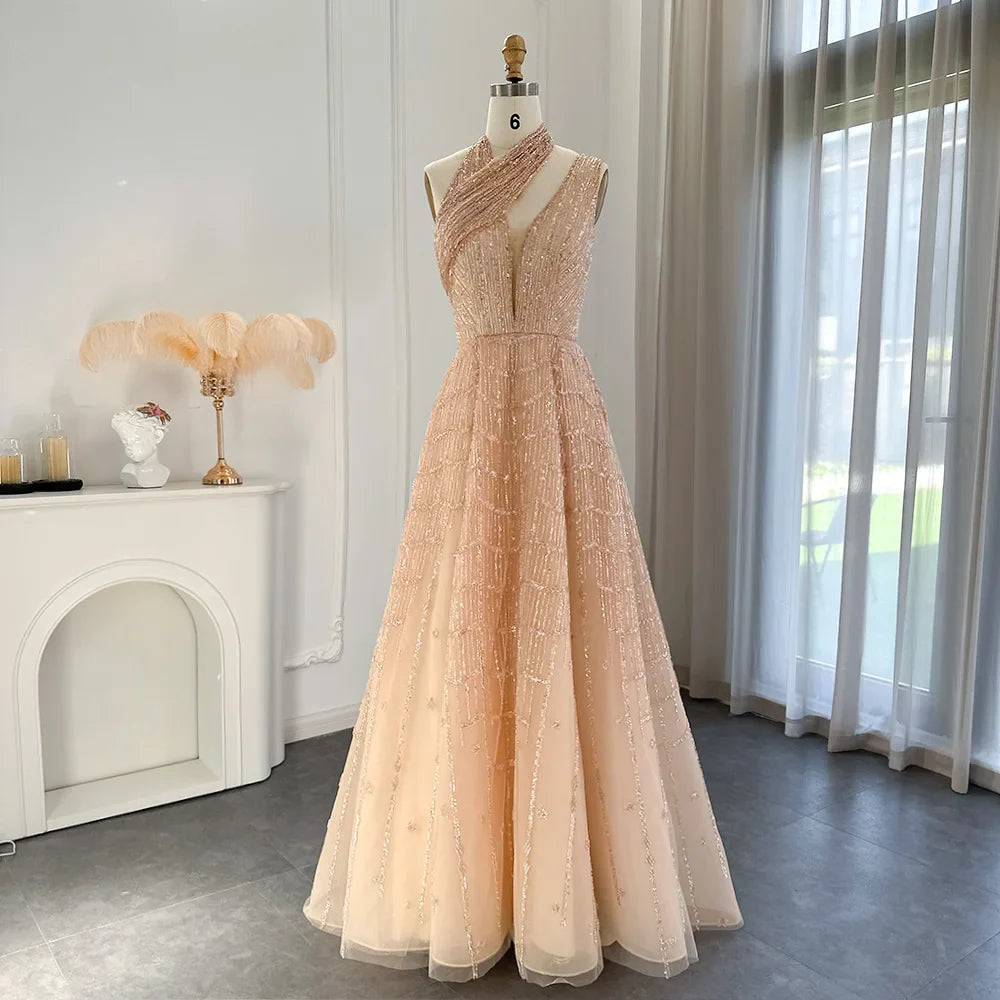 Luxury Beaded Dubai Lilac Evening Dresses for Women Wedding Party Elegant Long Arabic Prom Formal Gowns