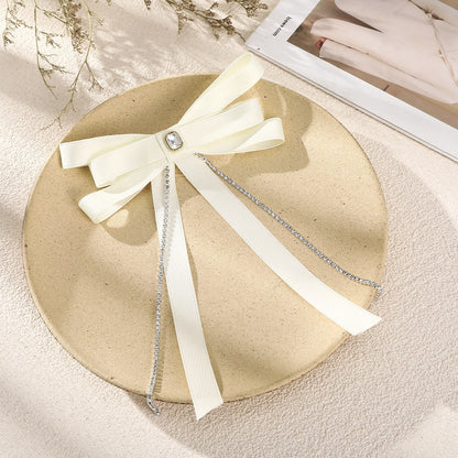 AWAYTR New Bow Pearls Chain Barrettes Hairpins For Women Rhinestone Spring Hair Clips Ribbon Headband Ponytail Hair Accessories