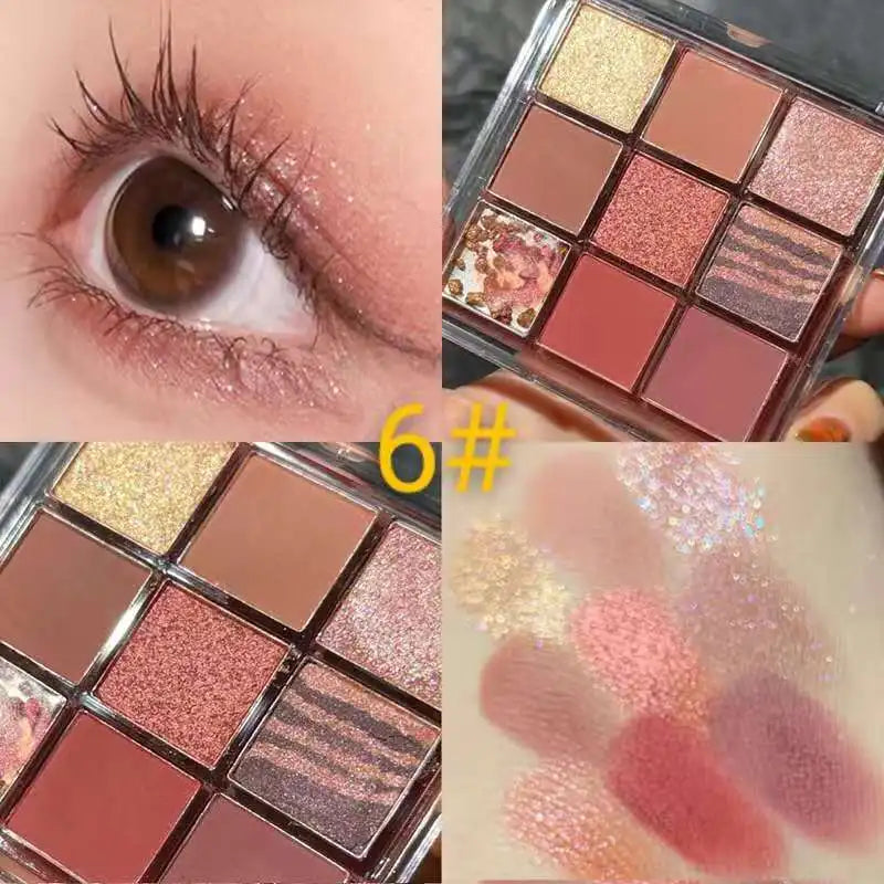 qgtao 9 Colors Matte Earth Color Eyeshadow Palette Waterproof Pearlescent Shiny Sequins Eye Shadow Pigments Long Lasting Eyes Makeup