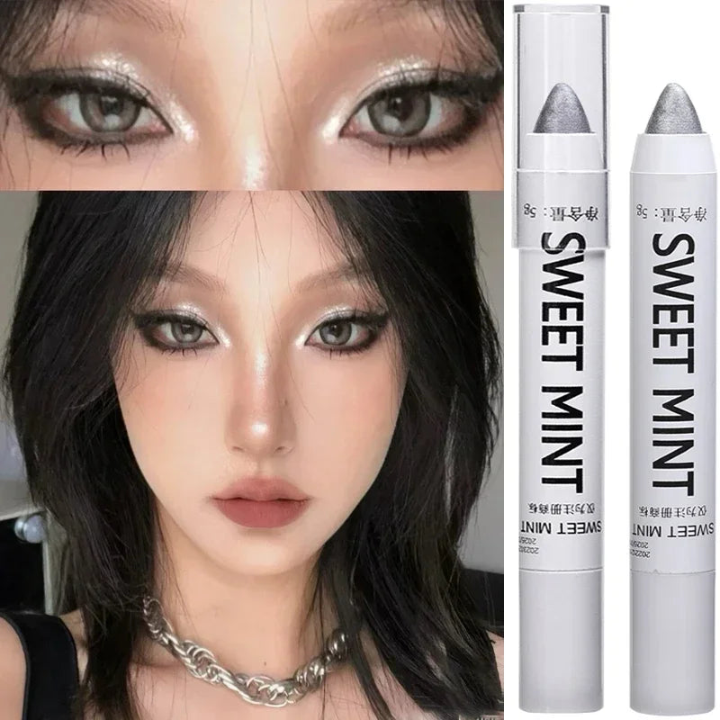 qgtao  -  White Pearl Highlighter Brightening Glitter Eyeshadow Stick Eye Shadow Lying Silkworm High-gloss Pen Korean Eyes Makeup Matte