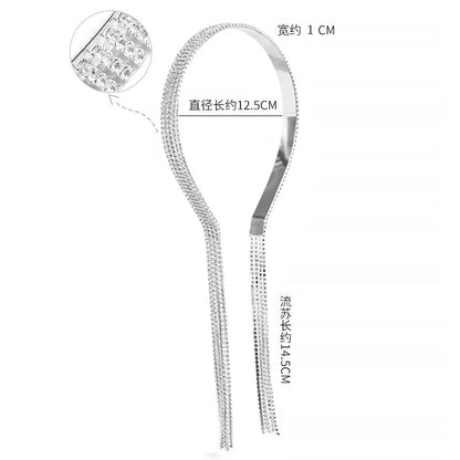 Shining Luxury Alloy Rhinestone Hairbands For Women Long Chain Tassel Bands Crystal Headband Wedding Hair Band Accessories