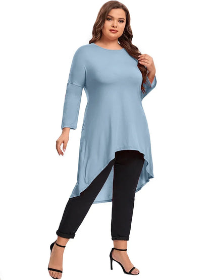 qgtao Plus Size Long Sleeve Spring Fall Hi Low Tunic Tops Women Long Loose Fit Flare Swing Blouse T Shirt Large Size Casual Tops 6XL