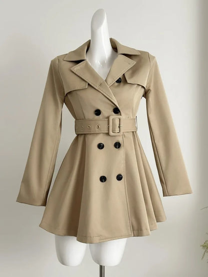 qgtao Autumn New Korean Chic Elegant Trench Coat Dresses for Women with Belt Turn-down Collar Double Breasted Casual Female Clothing