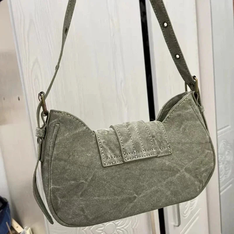 qgtao Y2k Vintage Shoulder Bag American Street Style Rivets Green Canvas Handbag Gothic Punk Biker Cool Designers Underarm Bag