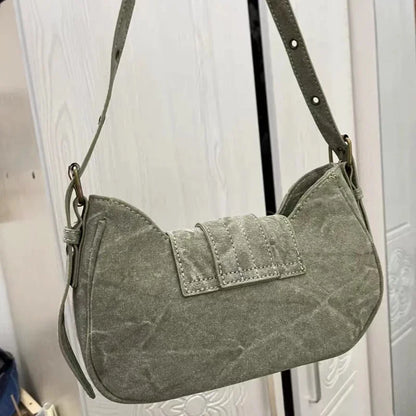 qgtao Y2k Vintage Shoulder Bag American Street Style Rivets Green Canvas Handbag Gothic Punk Biker Cool Designers Underarm Bag