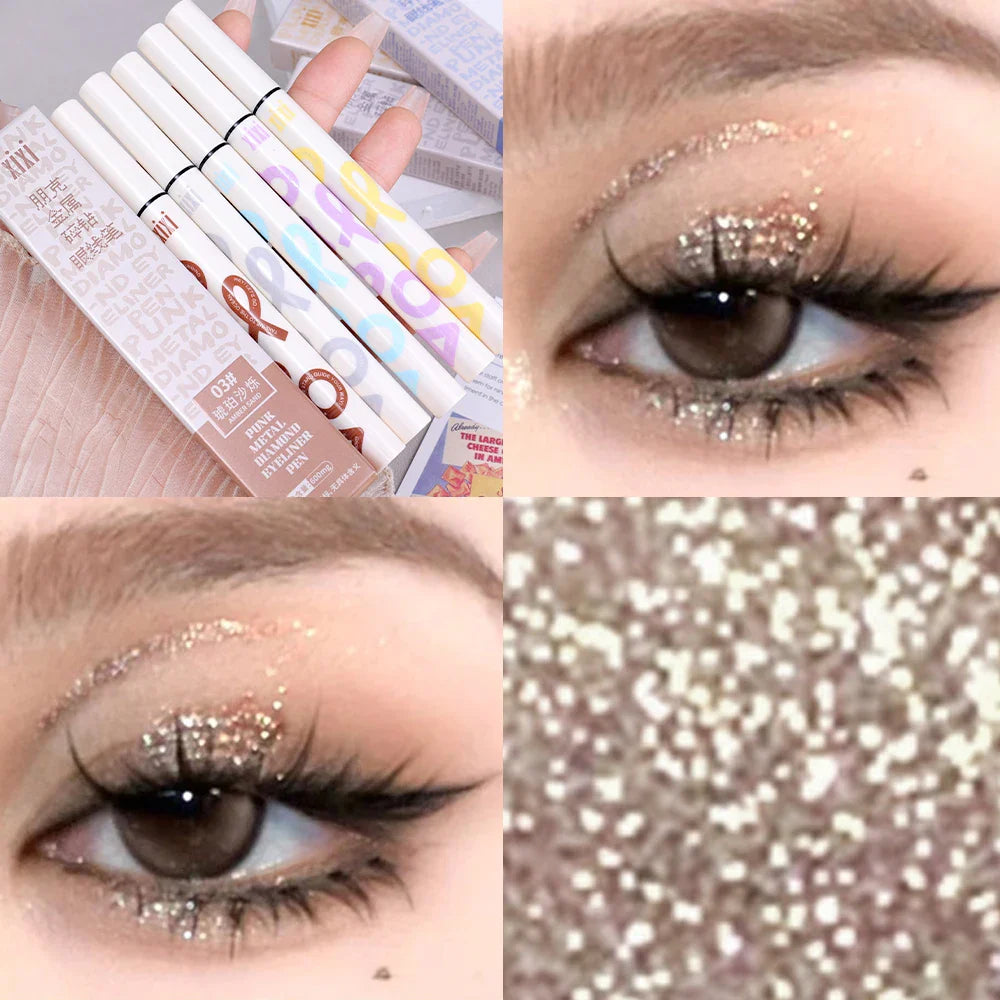 qgtao 6 Colors Thin Pearlescent Eyeliner Liquid  Pencil 3 in 1 Shiny Silkworm Eye Shadow Stick Lasting Smooth Glitter Eyeliner Makeup