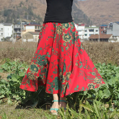 Summer Ethnic Style Cotton Linen Bohemian Streetwear Y2k Skirt Fashion Clothes Long Skirts Women Clothing Casual Vintage Elegant