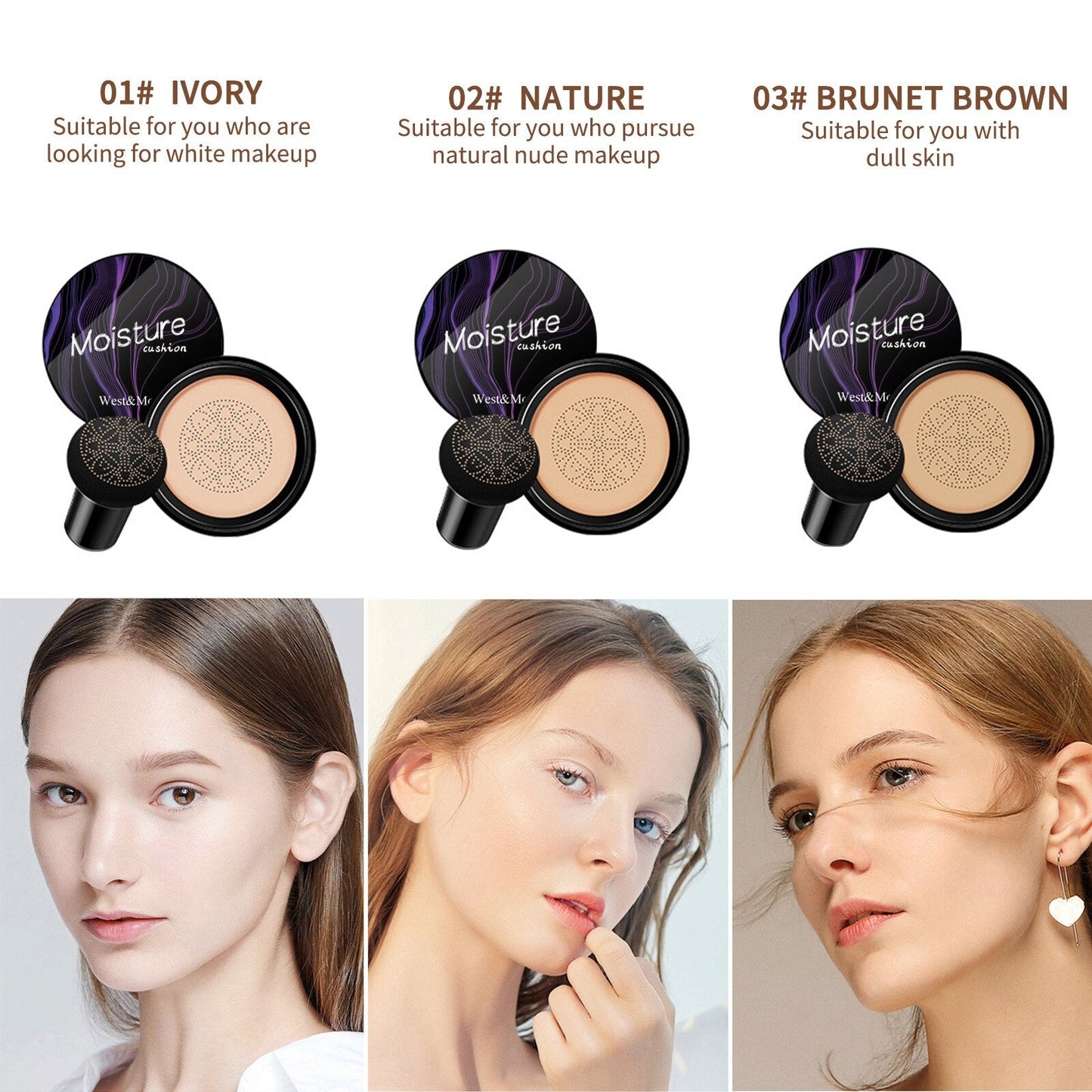 BB Cream Foundation Concealer Air Cushion Mushroom Head CC Whitening Makeup Cosmetics Waterproof Brighten Face Base Tone