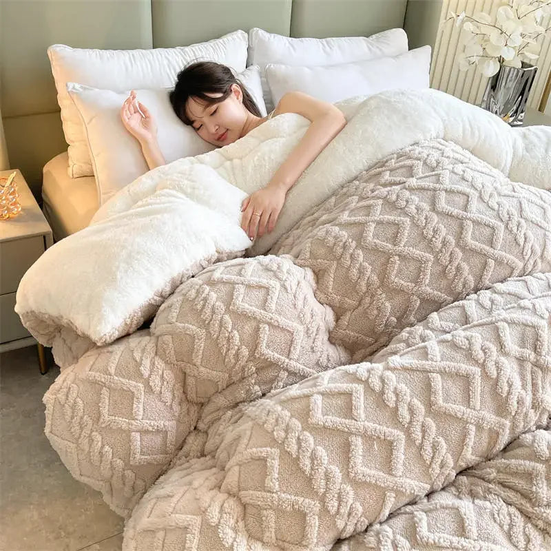 Yeknu Soft Super Thick Winter Warm Blanket Artificial Lamb Cashmere Weighted Blankets for Beds Cozy Thicker Warmth Quilt Comforter