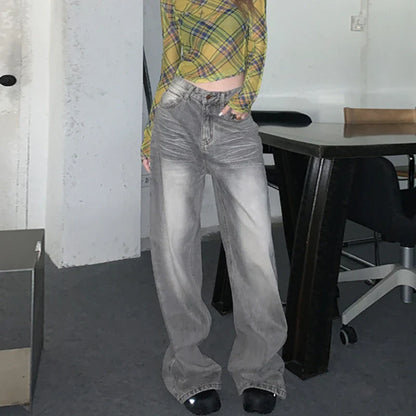 qgtao Y2k Vintage Jeans Women High Waist Baggy Straight Casual Wide Leg Pants Streetwear Fashion Distressed Loose Denim Trousers