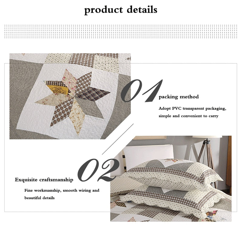 Yeknu Single Double Bed Cotton Embroidered Patchwork 3 Piece Quilted Quilt Light Quilt Pillow Cover lençol de cama casal أسرّة