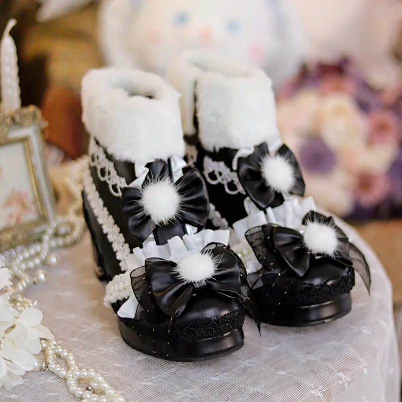 qgtao Original Lolita Cute Plush Ball Plush Warm Short Boots Lolita Shoes Sweet PU Girls' Shoes