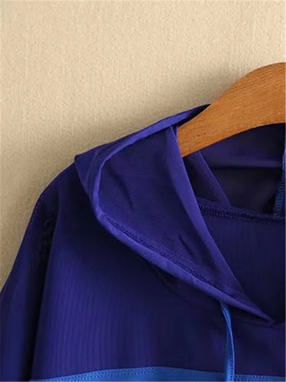 qgtao 2024 Plus Size Clothes For Women In Summer Wear Short Sleeve Hooded Mesh Stitching Breathable Fabric Large Size High Quality Tops