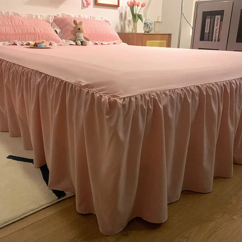 Yeknu Pink Ruffled Seersucker Duvet Cover Set 3/4pcs Soft Lightweight Down Alternative Grey Bedding Set with Bed Skirt and Pillowcases