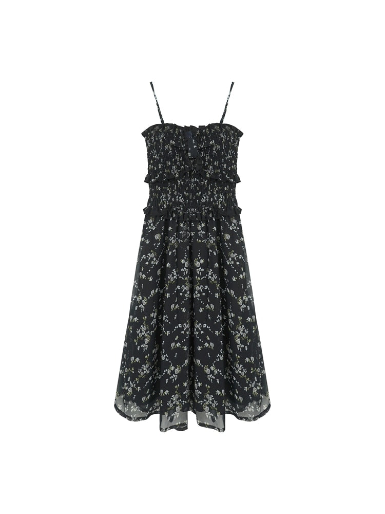 Vintage Floral Black Party Dress