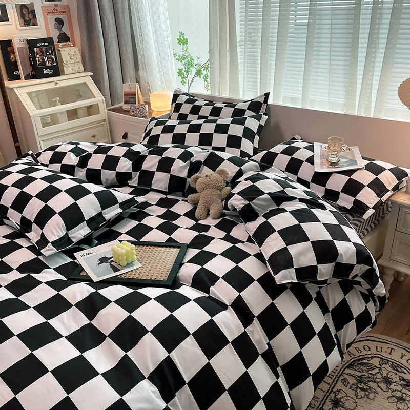 Yeknu Checkerboard Bedding Set Hot Sale Single Queen Size Flat Sheet Quilt Duvet Cover Pillowcase Polyester Bed Linens Home Textile