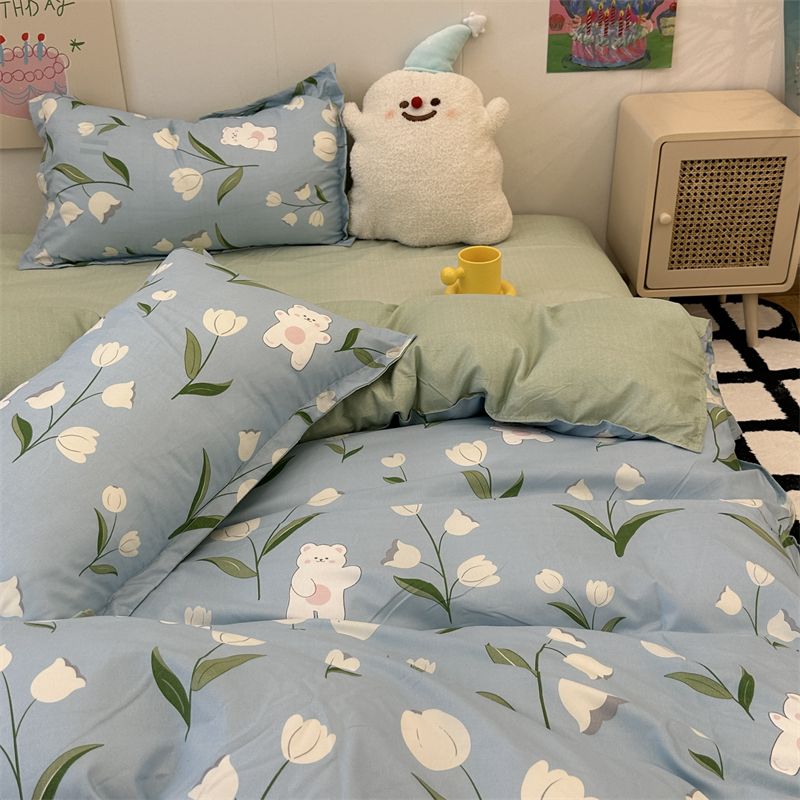 Yeknu Korean Style Bedding Set Boys Girls Twin Queen Size Duvet Cover Flat Sheet Pillowcase Bed Linen Kids Adult Fashion Home Textile