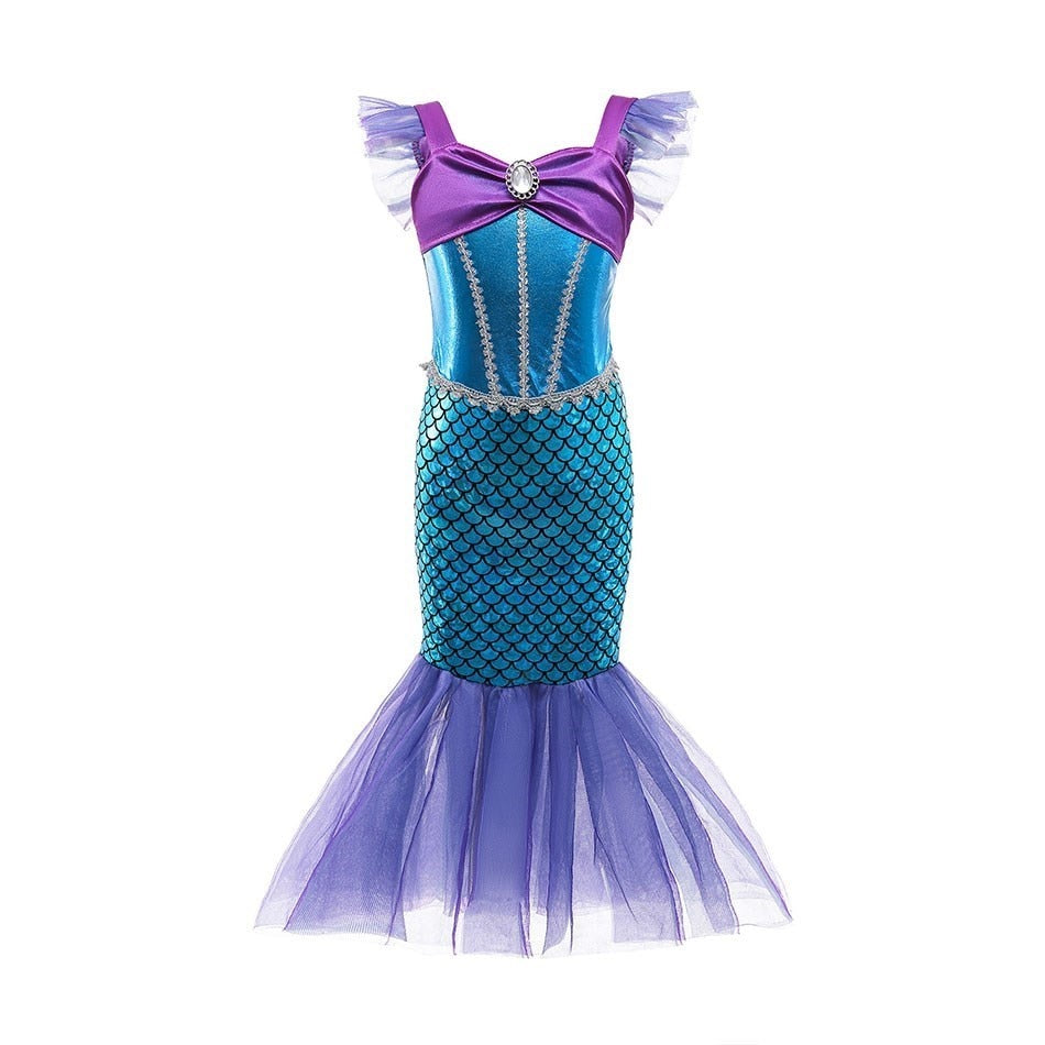 Girls Little Mermaid Costume Kids Birthday Halloween Princess Girl Dress Children Summer Ariel Party Clothes for Carnival 3-10T