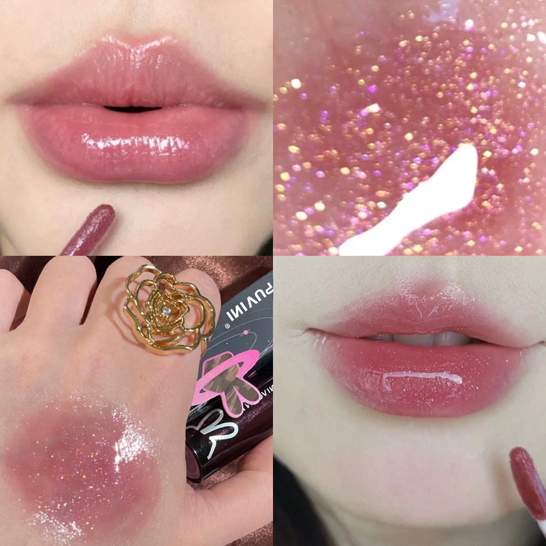 Galaxy Gray Mirror Water Lip Gloss Lip Glaze Shimmer Glass Lip Oil Liquid Lipstick Waterproof Moisturizing Matte Lip Balm Makeup