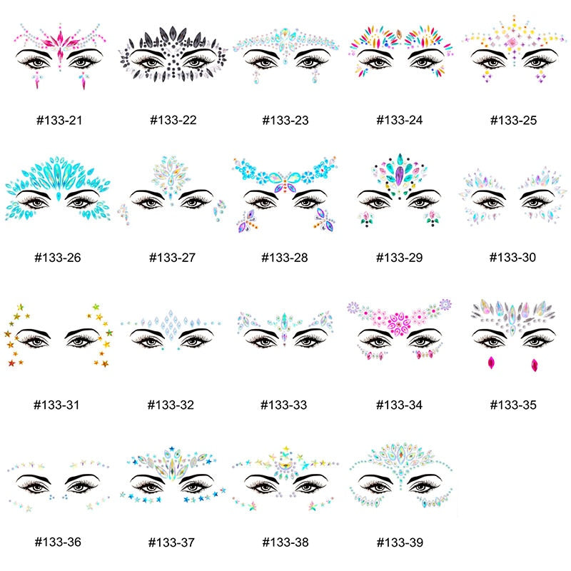 Face Festival Stickers 3D Eyebrow Diamond Temporary Tattoo Kids Show Makeup Halloween Party DIY Face Jewelry Tattoo Decoration