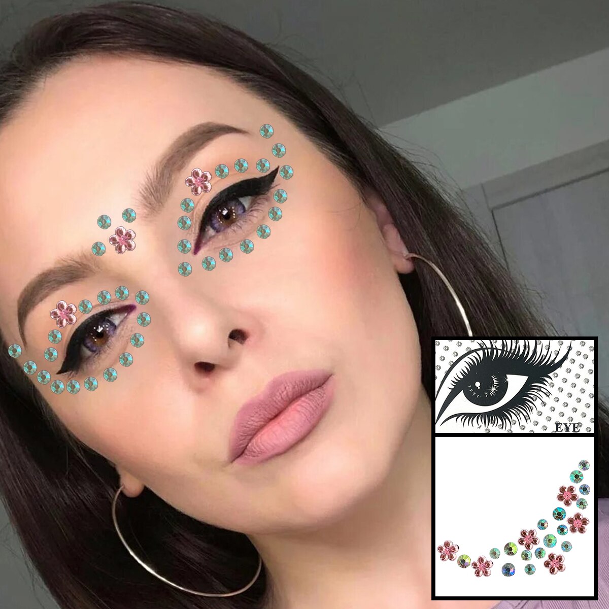 qgtao  Face Gems Temporary Tattoos Eyes Body Rhinestones Crystals Jewelry Makeup Sticker Glitter Bindi Dots Tears Jewels Halloween Rave