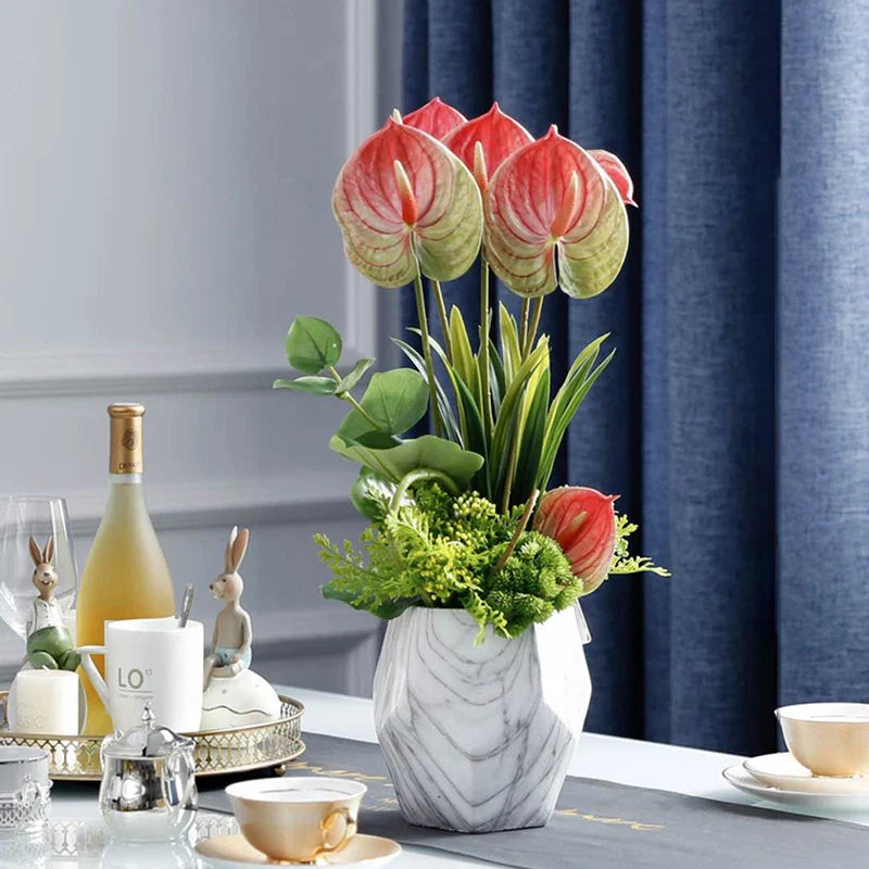 qgtao 1pc Artificial Flower Real Touch Anthurium Lotus Wedding Bride Fake Flower Plant DIY Party Christmas Home Decoration Accessories