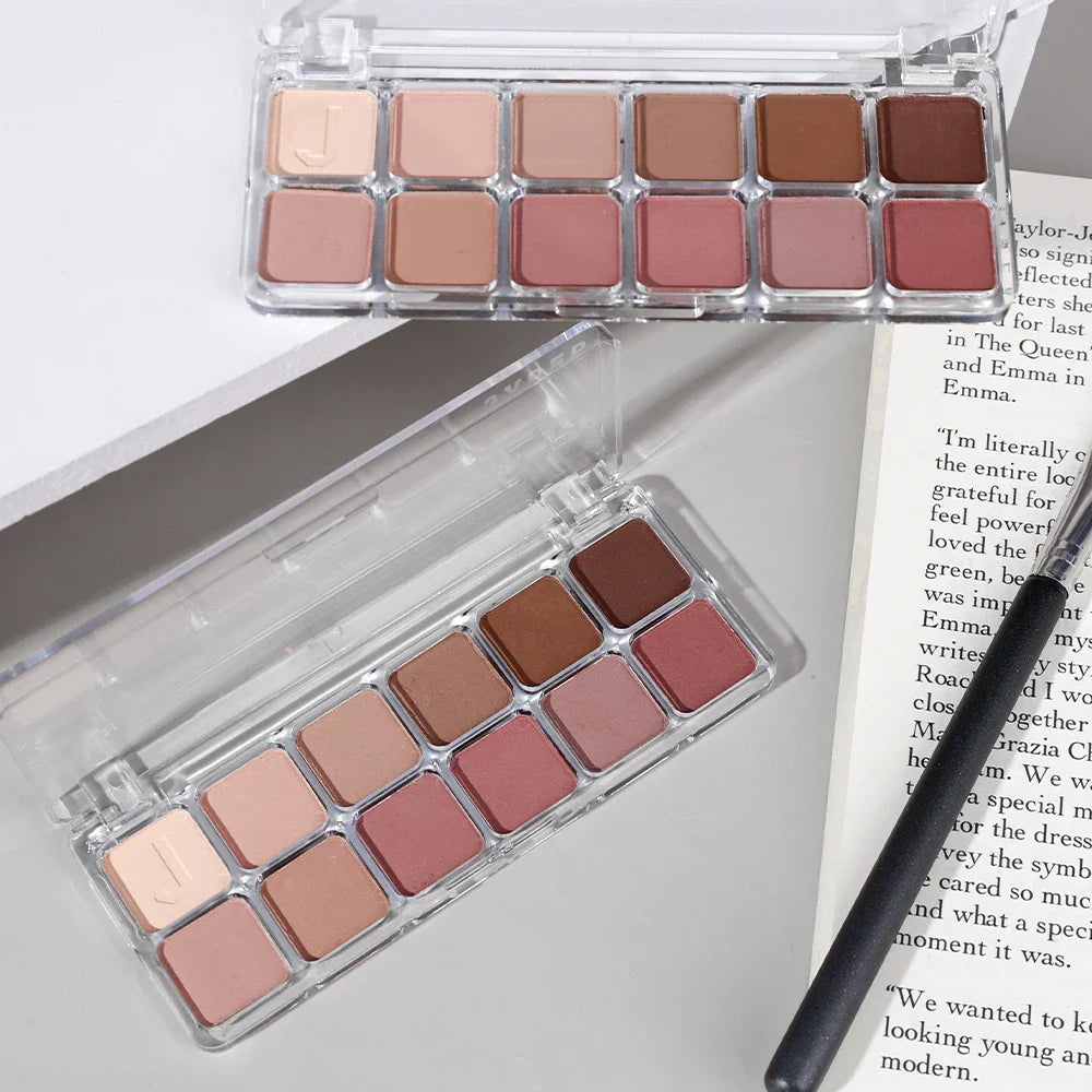 qgtao 12 Colors  Eyeshadow Palette Low Saturation All Matte Eye Shadow Makeup Nude Pure Color Eye Pigment Lasting Eyes Shadow Paleta