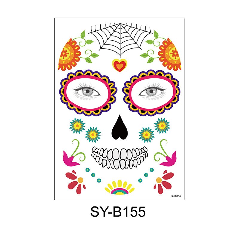 waterproof temporary tattoo sticker halloween face eye mouth fake tattoo water transfer Day of The Dead Skull Makeup Beauty