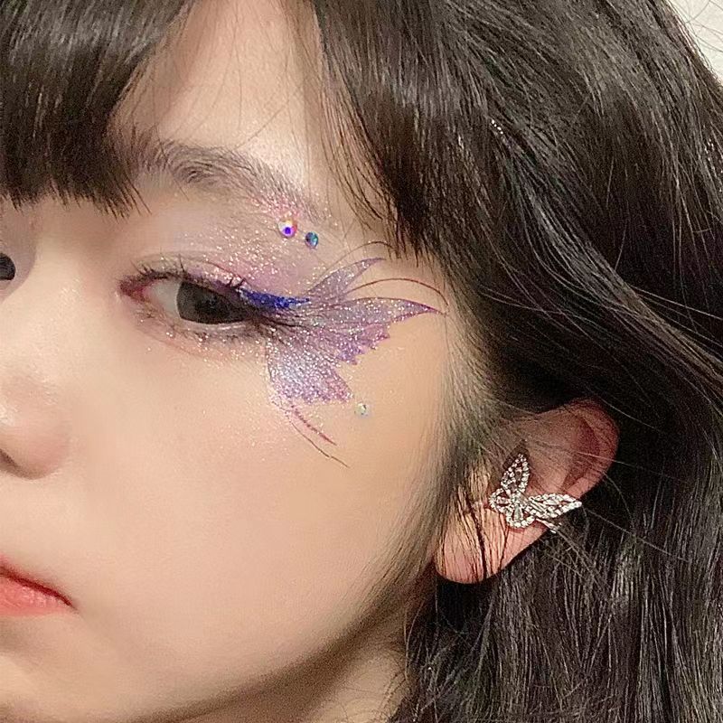 Fairy Butterfly Wings Shiny Tattoo Sticker Waterproof Eyes Face Hand Body Art Fake Tattoos For Women Makeup Dance Music Festival