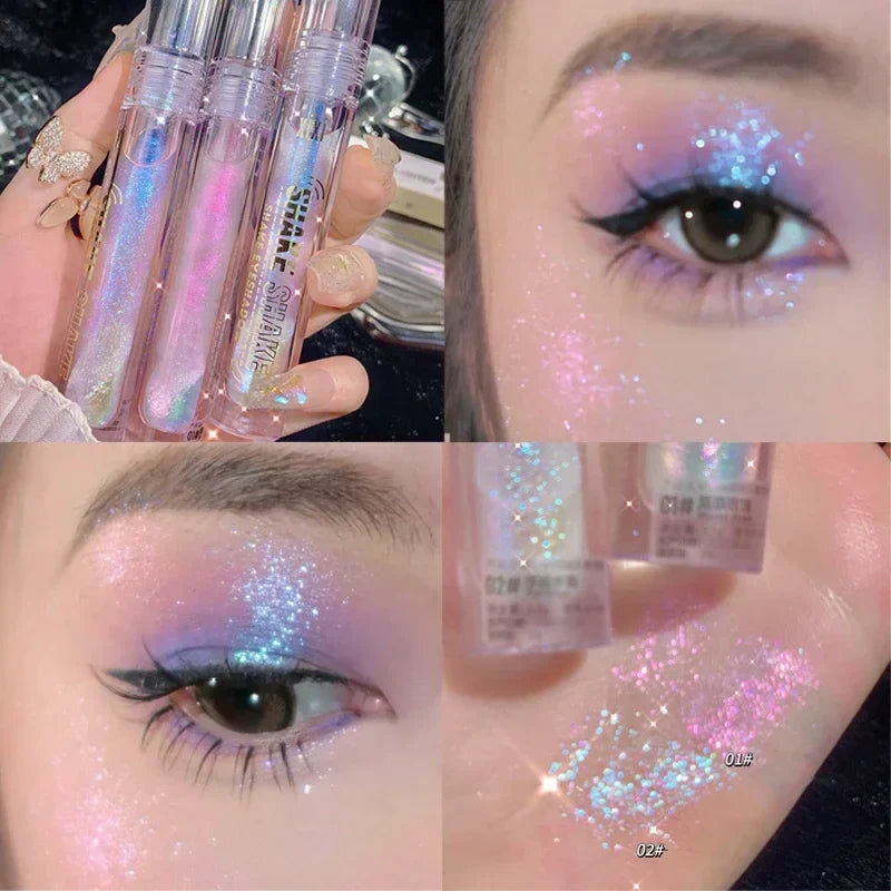 qgtao 2Colors Glitter Highlighter Makeup Multi-function Liquid Eyeshadow Eyeliner Waterproof Pearl Brighten Silkworm Shake High Gloss