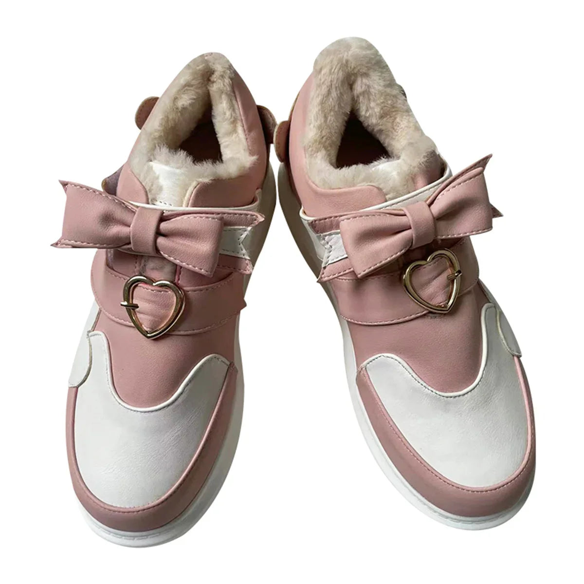 qgtao Sweet Sports Style Shoes Cosplay Victoria Kawaii Girl Winter Plus Velvet Warm Love Bear Bow Pu Round Head High Top Sports Shoes