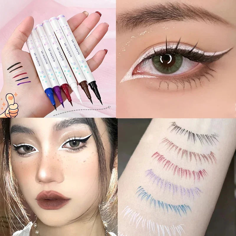 qgtao Colored Eyeliner Pencil Matte Waterproof Long Lasting Eyeliner Liquid Pen Quick-drying No Blooming Black White Eye Makeup Tools