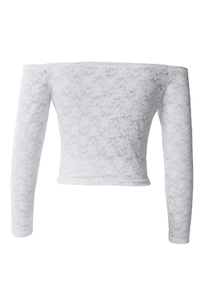 qgtao Y2k Sexy Lace Off Shoulder T-Shirt Long Sleeve Bodycon Cropped Tee Tops Solid Slim Shirt Blouse 2000s Aesthetic Tops