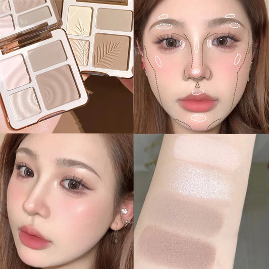 qgtao 4 Colors Highlighter Contour Palette Makeup 3D Bronzer Matte Facial Contouring Powder Illuminator High Gloss Palette Cosmetics