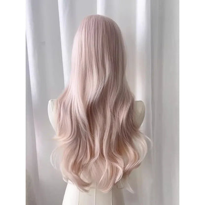 qgtao  -  Baby Pink Wig with Bangs Long Wavy Hair Lolita Wig for Women 24inch Natural Daily Use Cosplay Wave Headband Wigs