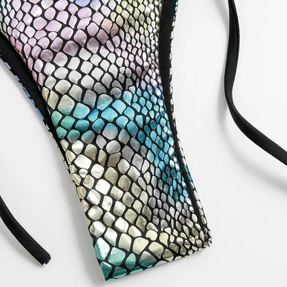 qgtao Fish Scales Shiny Halter Triangle Bikinis Set Swimwear Women Micro Thong Swimsuits Swimming Suit Biquinis Bikinis Mujer Swim