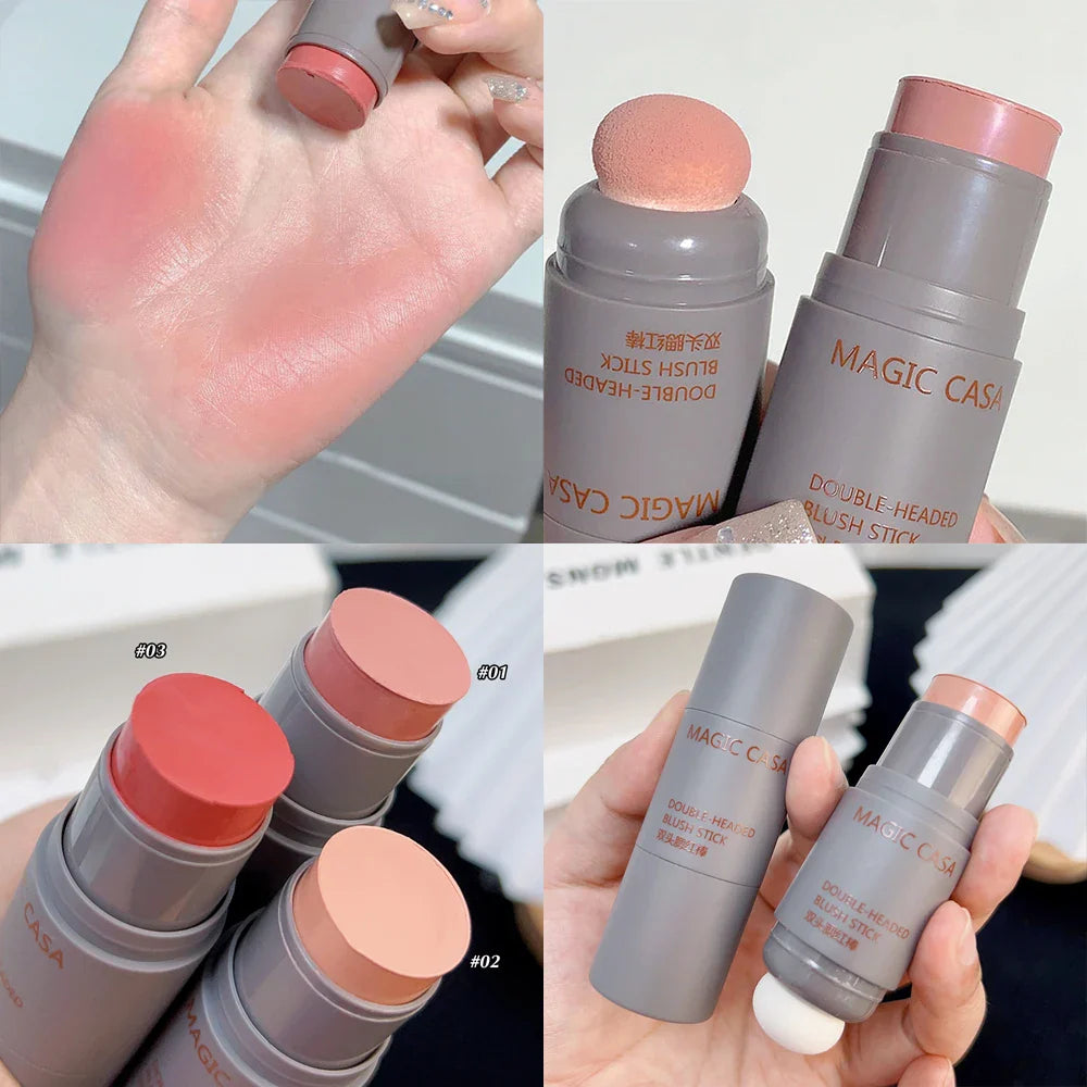 qgtao Waterproof Natural Cheek Blush Facial Nourishing Blush Eyeshadow Cream Stick Multi-purpose Eyes&lips Blusher Makeup Cosmetics