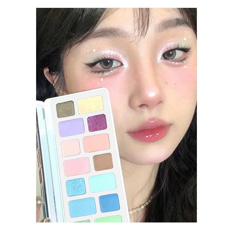 qgtao 16 Colors Eye Shadow Tray Colorful Eyeshadow Blush Glitter Matte High Quality Long Lasting Professional Makeup Korean Cosmetics