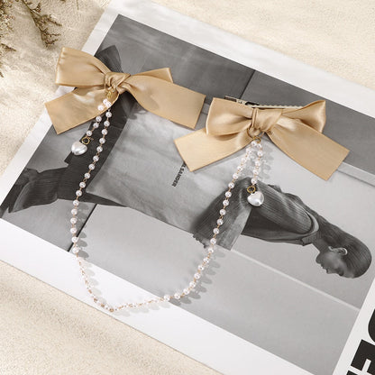 AWAYTR Tassel Elegant Vintage Bow Pearl Chain Hairpins Sweet Hair Decorate Headband Hair Clips For Fashion Hair Accessories