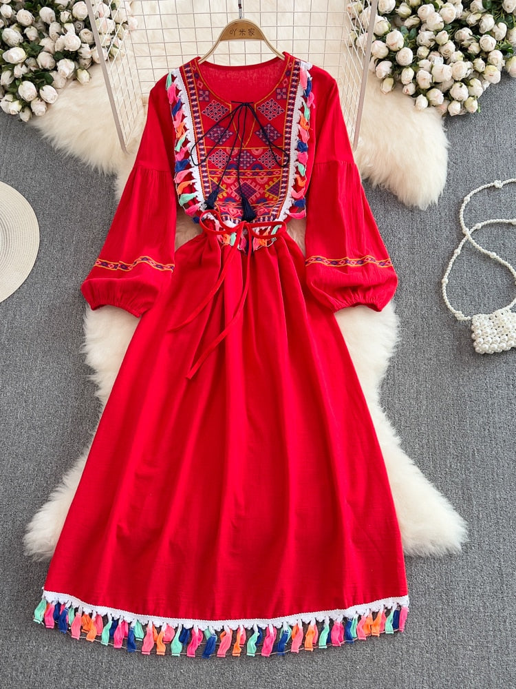 Ethnic Style Lace Cotton Dress