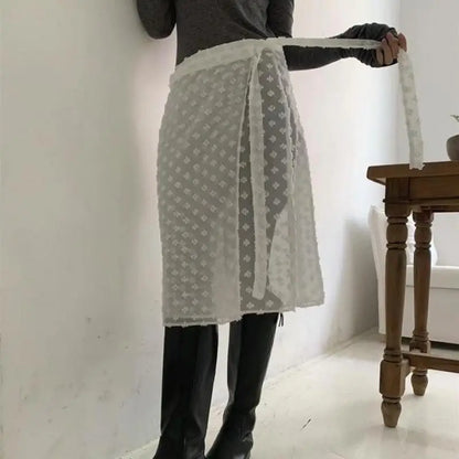 Tonngirls Korean Style See Through Skirt Women Lace Up Thin Lace Collocation Vintage Floral Ladies Skirts Y2k Streetwear 2000s