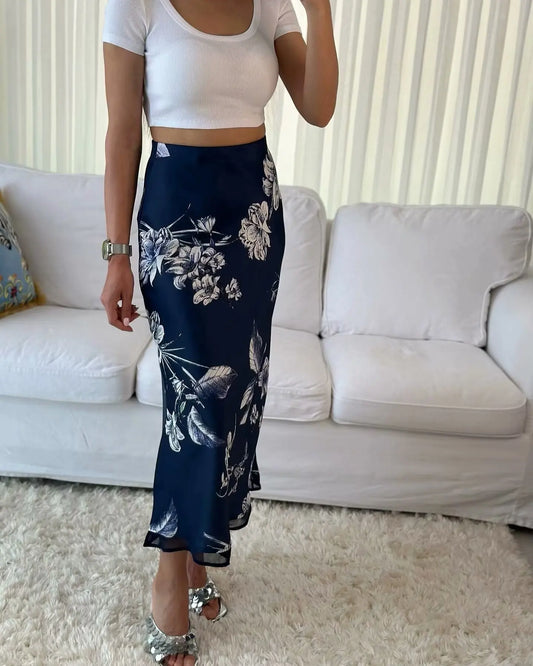 qgtao  2024 Women's Silk Satin Printed Skirt Woman Traf-store Skirts Clothing Korean Dongdaemun Winter Y2k High Quality