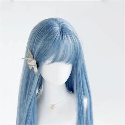 qgtao  -   Wig for Women Blue Wigs with Bangs Long Straight Hair 24inch Cosplay Natural Headband Synthetic Wig  Pelucas