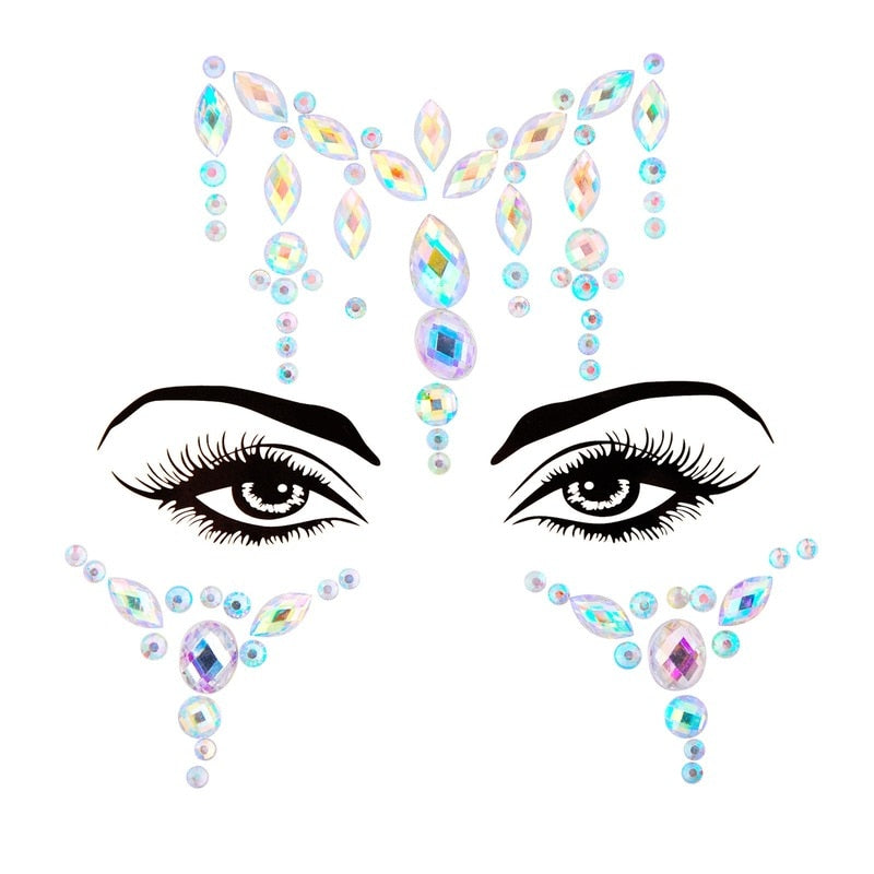 Face Festival Stickers 3D Eyebrow Diamond Temporary Tattoo Kids Show Makeup Halloween Party DIY Face Jewelry Tattoo Decoration