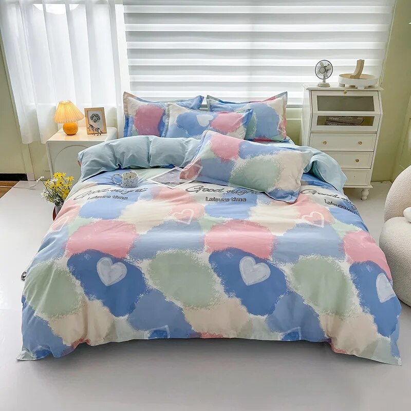 Yeknu - Floral Printed Duvet Cover Set with Sheet Pillowcases Warm Cute Cartoon Bed Linen Full Queen Size Home Gift Bedding Set