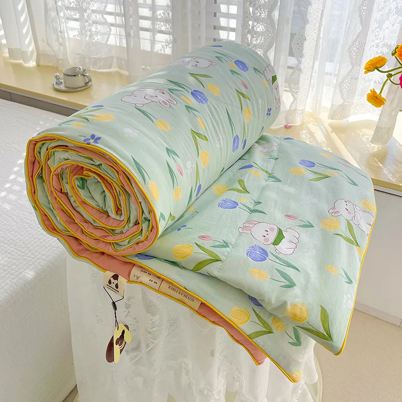 Yeknu Quilt Double Layer Yarn Soybean Fiber Mother And Baby Grade Soft Glutinous Summer Cool Quilt Comfortable Breathable Home Textile